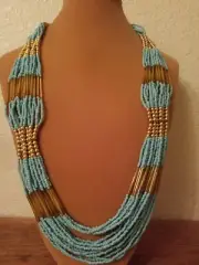 NEW Garold Miller Friend's Collection Blue Seed Beaded Statement Necklace