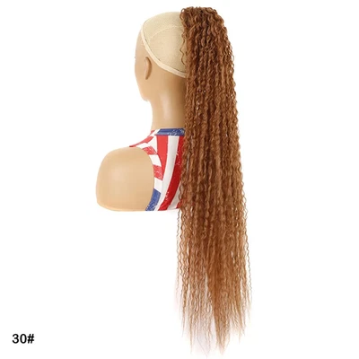 Synthetic 80Cm Long Curly Hair Drawstring Ponytail Extension Brown Ombre Color W