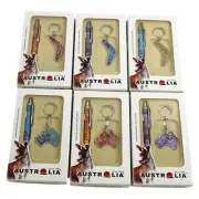 6 Pen Keyring Boomerang Map Aboriginal Kangaroo Art Bulk Box Australia Souvenir