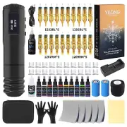 Tattoo Gun Kit Complete Brushless Motor Pen Machine with 2 Batteries Ink Needles