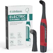 LifeBasis Cordless Electric Cleaning Brush, Power Scrubber for Cleaning Waterproof Grout Brush with 2 Brush Heads for Bathroom Kitchen Tile Crevice Corner - Red