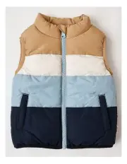 [Sprout] Reversible Spliced Puffer Vest in Tan