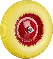 Relaxdays Solid Rubber Wheelbarrow Tyre with Axle, 4.80 4.00-8 Spare Tire, 100 kg Capacity, Flat-Free, Yellow-Red