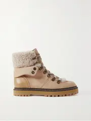 [SEE BY CHLOÉ] SEE BY CHLOÉ - Eilieen Shearling-lined Suede And Leather Ankle Boots - Light brown - IT35 IT 35 Brown
