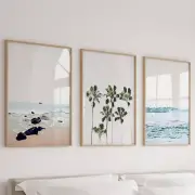 Set of 3 Matching Coastal Beach Palm Art Prints. Perfect Home Decor