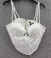 AQUA Halter Bustier Cropped Top Women's L White Double Straps Back Zip Closure