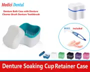 Denture Care Retainer Box with Toothbrush To Clean Denture with Rinsing Basket