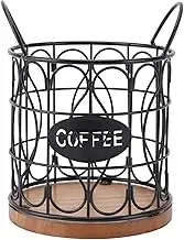 XIASABA Golden Coffee Pod Basket With Wooden Base A Decorative Round Wire Holder For Cafe Kitchen Countertop To Store Coffee Capsules Stylishly And Conveniently (Black)