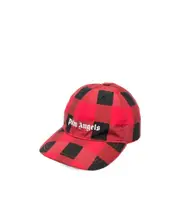 logo-print plaid cap 1 Red