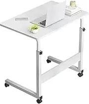 Mobile Computer Desk, Rolling Writing Desk with Wheels, Corner Home Office Study Desk, Bedrooms Work Table for Small Space, Standing Desk Adjustable Height (White 40X60cm)