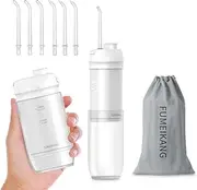 FUMEIKANG Water Flosser for Teeth Rechargeable Oral Irrigator Water Teeth Portable Collapsible for Travel and Storage, Cordless Water Teeth Cleaner Picks with Travel Bag and 6 Tips (White)