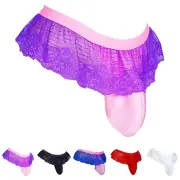 "Sheer Lace Open Crotch Thong With Skirted Overlay Sexy Women's Underwear Set"