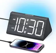 AMIR Wooden Digital Alarm Clocks for Bedrooms, 6.7" Bedside Clock with Colorful Ambient Light, 5 Level Brightness, Electronic Desk Clock for Heavy Sleeper with 12/24H, 3 Level Volume, Snooze, DST