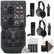 Zoom U-24 Portable 2x4 USB Handy Audio / MIDI Interface + Two Podcast Mic Pack