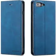 QLTYPRI iPhone 7 Plus 8 Plus Case, Premium PU Leather Cover TPU Bumper with Card Holder Kickstand Hidden Magnetic Adsorption Shockproof Flip Wallet Case for iPhone 7 Plus 8 Plus - Blue