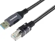 PremiumCord Ethernet Cable USB to RJ45 10/100/1000 Mbps CAT 6 FTP USB A Male to RJ45 Male USB 3.2 Gen 1 Heavy Duty Braided Cable Space Grey Length 3m