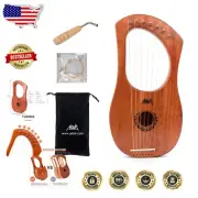 Portable 7 String Mahogany Lyre Harp with Bag & Tuning Wrench for Musicians