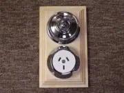 federation chrome power point,outlet,switch and socket on pine wood block