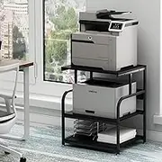 Fannova Printer Stand, 23.6 x18.9 x 30 Inches Large Printer Table with Adjustable Storage Shelf, 3 Tier Rolling Printer Cart with Wheels for Home Office, Stand for Heat Press Mini Fridge, Black