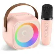 Mini Karaoke Machine for Kids Adults, Portable Bluetooth 1 Mic Pinkcolor