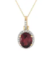 14K 0.13 ct. tw. Diamond & Garnet Pendant Necklace