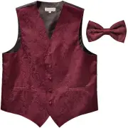 New formal men's tuxedo waistcoast vest_bowtie Burgundy Paisley wedding party