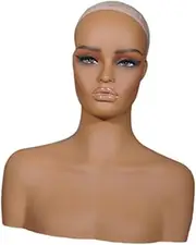 TENOL Realistic Mannequin Head Wig Stand Head Professional Photography Versatile with Shoulders Hat Holder for Hat Necklace Glasses