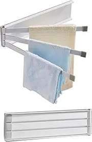 MAOERFUL 3 Swing Arms Towel Holder Wall Mount Towel Rack Dish Rag Dishcloths Washcloth Storage Organizer Hanger Swivel Hand Towel Bar for Sink Door Cabinet in Kitchen Bathroom (White)