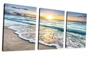 3 Panel Wall Art Blue Sea Sunset 3 PCS/SET 12x16inchx3 Framed 12x16inchx3