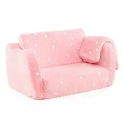 2-in-1 Folding Kids Couch with Blanket Glow in the Dark-Pink - Color: Pink