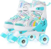Girls Roller Skates for Kids Toddler, 4 Sizes Adjustable Rainbow Quad Skates wit