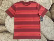 Brixton Shield Short Sleeve Crew T-Shirt Mens Size Small Brick Red Striped NWT