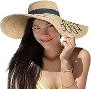 [Lamongen] Sun Hat Beach Hat Bowknot Wide Brim UV UPF 50+Women's Foldable and Packable Straw Hat Brown
