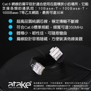 【ATake】Cat.6 網路線-扁線 30米(高速網路線 電腦線 超薄扁線 RJ45 網路線)