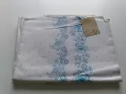 Vintage Soviet Union Linen Flat Sheet White with Blue Ornament NWT