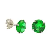 10k White Gold Green Emerald CZ Stud Earrings Cubic Zirconia Round Prong Set