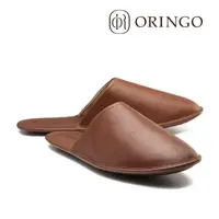 在飛比找momo購物網優惠-【ORINGO 林果良品】蠟感牛皮室內拖鞋 可可棕(男女共用