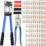 Cable Lug Crimping Tool with 170pcs Copper Wire Lugs, Wire Crimping Tool for AWG 10-1/0 Electrical Lug Crimper, with Cable Cutter, 210pcs Dual Wall Adhesive Heat Shrink Tubing MD-0002