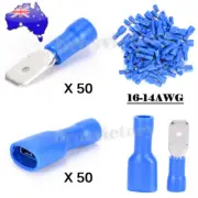 50Pair Blue Insulated Crimp Spade Terminal 16-14 AWG Male&Female Wire Connectors