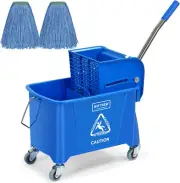 Matthew Compact Mop Bucket INCL.2 Pcs Mop Head with Side Press Wringer on Wheels