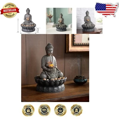 Meditation Buddha Fountain - 11.2" Indoor Water Feature with Reflective Lighting