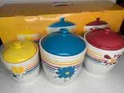 Pfaltzgraff Pottery Flourish 3 Stoneware Canister Set 7”, 6.5” & 5 .5” -NIB