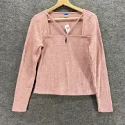 New Old Navy Top Women M Medium Pink Square Neck Long Sleeve Rayon Casual Solid
