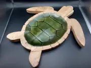 NWT Hand Carved Glazed Mango Wood Sea Turtle Tray Platter Charcuterie Board