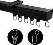 MaKefeile Ceiling Mount Curtains Track Room Divider Privacy Partition Separator Curtain Tracks Rods Heavy Duty RV Shower Outdoor Rail Clip Hook Set, Black 3-12ft