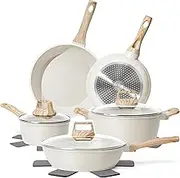 SODAY 12 Pcs Pots and Pans Set, Nonstick Cookware Sets White Granite Induction Cookware, Non-toxic Healthy Non Stick Kitchen Cooking Set with Frying Pans Set, Saucepans,Steamer (PFAS, PFOA, PFOS Free)