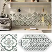 Wallpaper Paste The Paper 12Pcs Floral Pattern Tile Stickers, Vinyl Self Adhesive Wall Tiles, Peel and Stick Tiles,Removable Back for Kitchen Bathroom