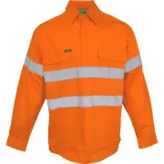 Hi Vis Taped Closed Front Regular Weight Long Sleeve Orange Cotton Shirt - XL