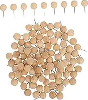 FIXOSHEE 100pcs Round Wooden Thumb Tacks Decorative Push for Cork Board Photos Maps Calendars Craft Tool for Home Office