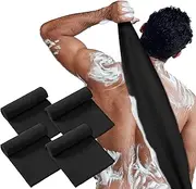 Tatuo 4 Pieces Long Exfoliating Back Washcloth Bath Towel Exfoliating Scrubber Washcloth Dead Skin Remover for Body Korean Exfoliating Cloth Korean Bath Towel Wash Shower Back Scrubber (Black)